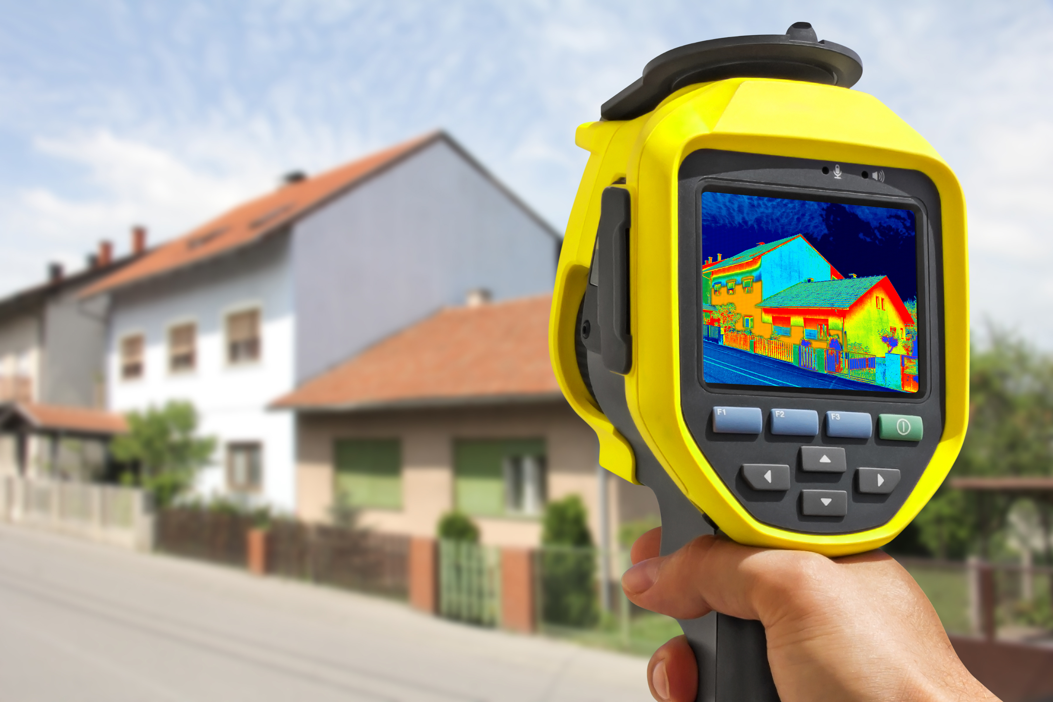 Istock image of heat signature gun pointing at house